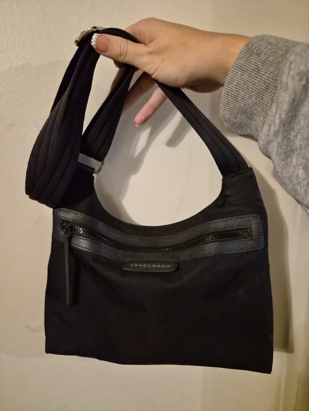 Longchamp Black Nylon Shoulder Bag Adjustable Crossbody Purse